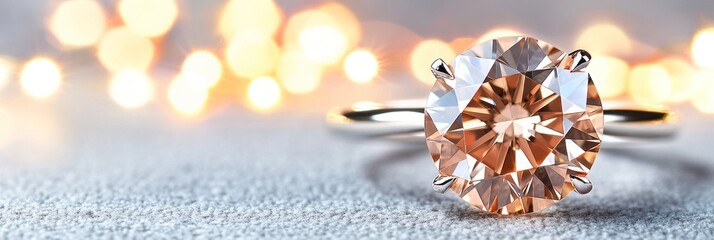 Naklejka premium Elegant engagement ring with a sparkling, light brown diamond