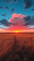 Fototapeta premium Dramatic sunset over golden field