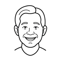 Simple Line Art Portrait of a Smiling Asian Man