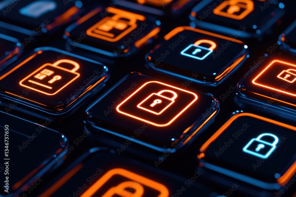Poster close-up concept of computer keyboard with lock symbols for ransomware attack security themes
