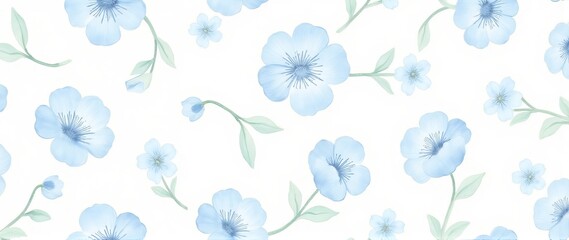 Obraz premium Seamless Floral Pattern, Blue Watercolor Flowers on White Background, Airy and Elegant Design