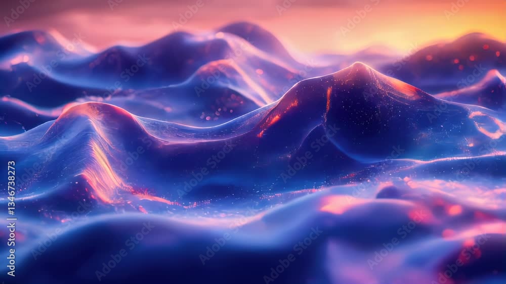 Poster futuristic digital visualization of glowing waves, resembling a spectrogram or data analysis concept