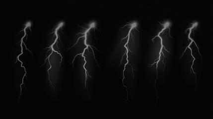 Vector illustration of a sequence of lightning strike bolt silhouettes