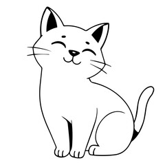 Stylized silhouette of black cat, Vector illustration sketch in cartoon style on white background