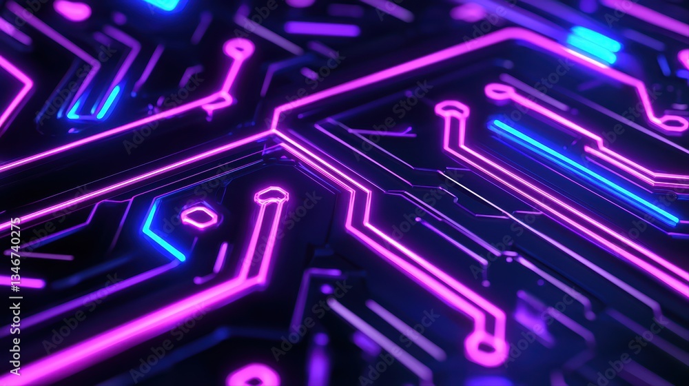 Aufkleber glowing neon circuits technology concept with abstract patterns and bright colors