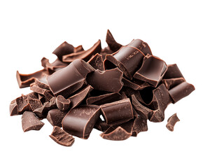 Dark Chocolate Shavings, Rich and Velvety with a Deep Brown Color, Isolated on White Background