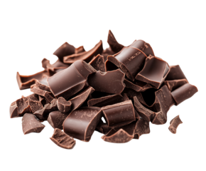 Dark Chocolate Shavings, Rich and Velvety with a Deep Brown Color, Isolated on White Background