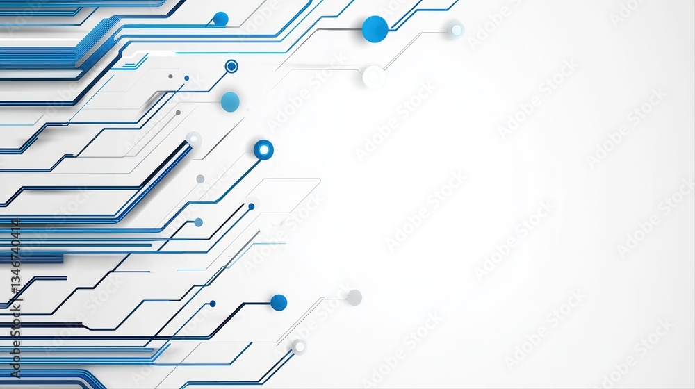 Poster minimalistic technology concept with abstract blue lines on white background