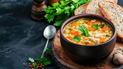 Healthy Vegetable Soup with Fresh Ingredients and Rustic Bread