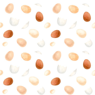 Watercolor seamelss pattern with Easter eggs. Hand drawn. White Background.