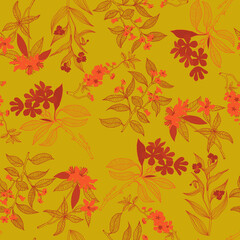 Tropical pattern, floral, leaves. Digital print in Repeat (rapport), Resolution 300 DPI, ideal for fashion, decoration and stationery.