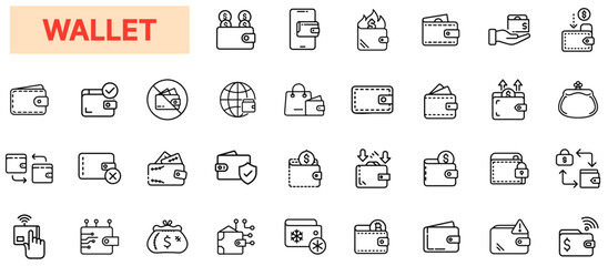 Wallet & Digital Payment Icon Set – Finance, Mobile Wallet, Cryptocurrency, Money Storage, Secure Payment, Online Banking, E-Wallet, Financial Transaction, Cash Management