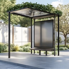 Modern Bus Stop Mockup with Blank Billboard