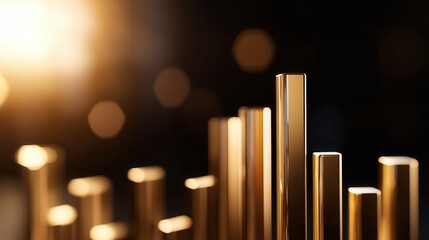 Obraz premium dynamic business growth concept with golden bar graphs glowing under warm light, symbolizing success and progress