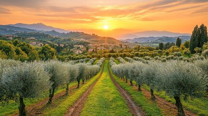 Fototapeta premium Sunset over olive groves