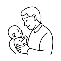 Loving Father Gently Holding Newborn Baby Illustration Line Art
