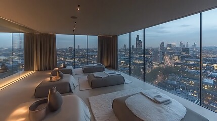 Fototapeta premium Luxury urban spa offers beautiful city views and tranquil spaces