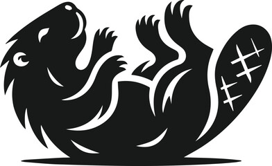 Beaver lying on its back and paws in the air vector silhouette