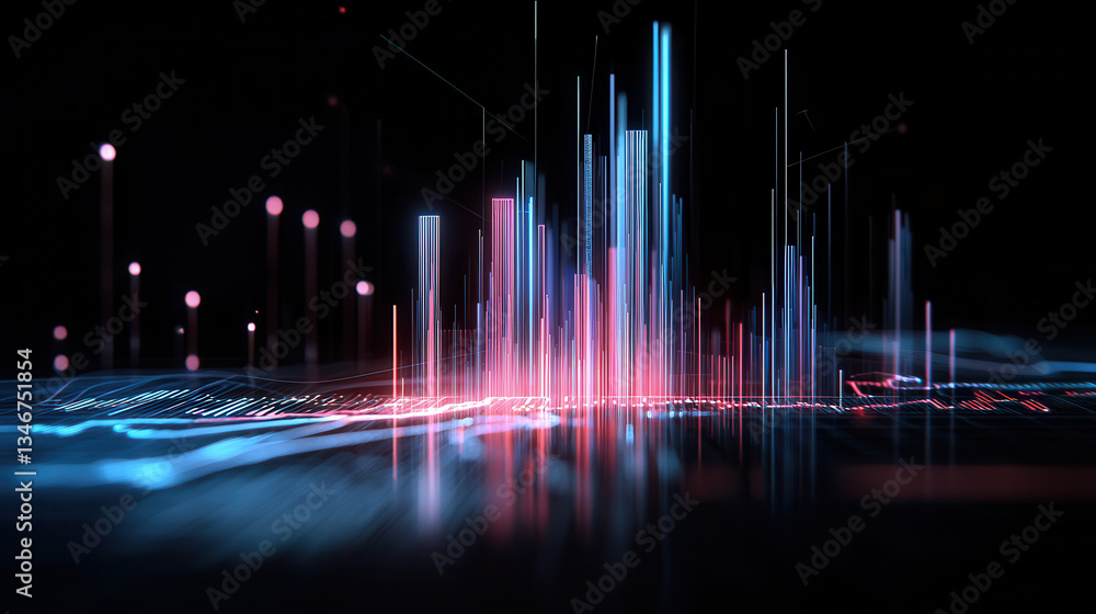 Poster vibrant 3d digital rendering of financial bar graph with glowing neon lights and futuristic data vis