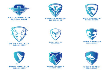 Set of Protection logo with animal symbol icon. Protect logo design collections