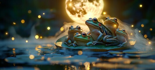 Mystical Moonlit Frog Chorus, Frog and lily pads
