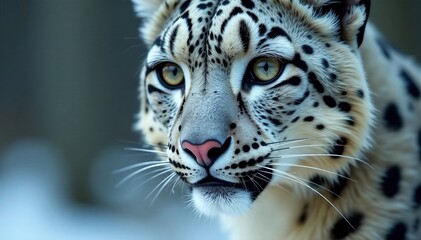 Fototapeta premium A close-up of a majestic snow leopard showcasing its striking features and piercing gaze.