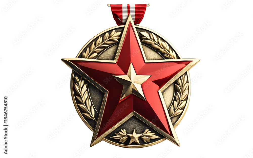 Poster soviet red star medal isolated on a empty plain background