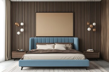 A cozy and elegant bedroom setting where layered bedding, natural materials, and abstract artwork create a sophisticated and inviting space.