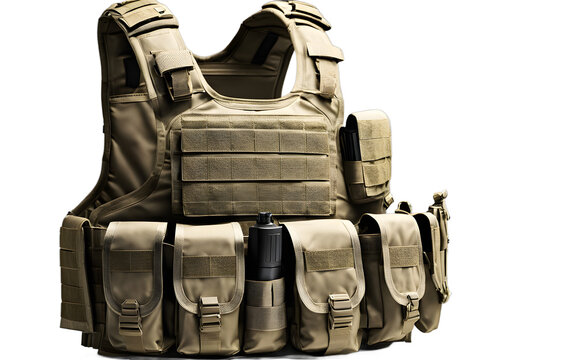 Tactical bulletproof vest isolated on a empty plain background