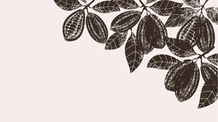 Cocoa bean tree horizontal banner template. Chocolate cocoa beans background. 