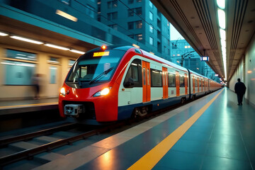 High-speed train in motion with blurred environment, rapid movem
