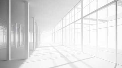 Minimalist Interior of a Modern Glass Building Featuring Sleek Steel Framework and Geometric Patterns