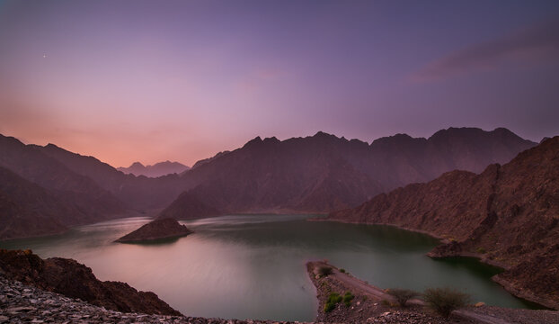 Beautiful water in mountain lake, located in Hatta,Dubai UAE