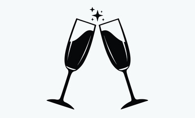 Champagne glasses clinking, cheers icon, celebration vector illustration