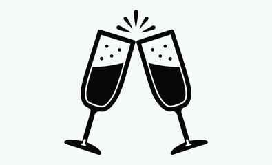 Champagne glasses clinking, cheers icon, celebration vector illustration