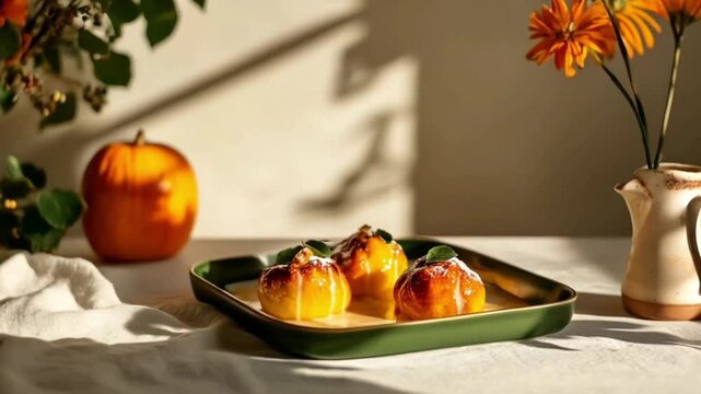 Elegant Presentation of Baked Apples with Garnishes