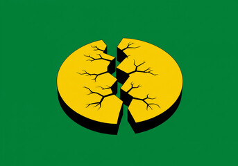 Abstract Graphic of a Cracked Yellow Circle on Green Background