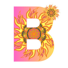 The appearance of the mandala letters shines like a vector image of a mandala letter that shines like the sun.