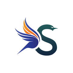 Fototapeta premium Letter S Logo with Colorful Flying Bird SilhouetteWeb