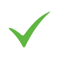A green check mark indicates approval and is used for confirmation and validation. Vector icon