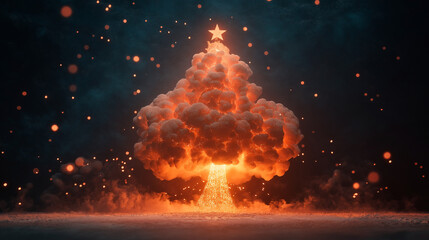 A huge explosion in the shape of a Christmas tree