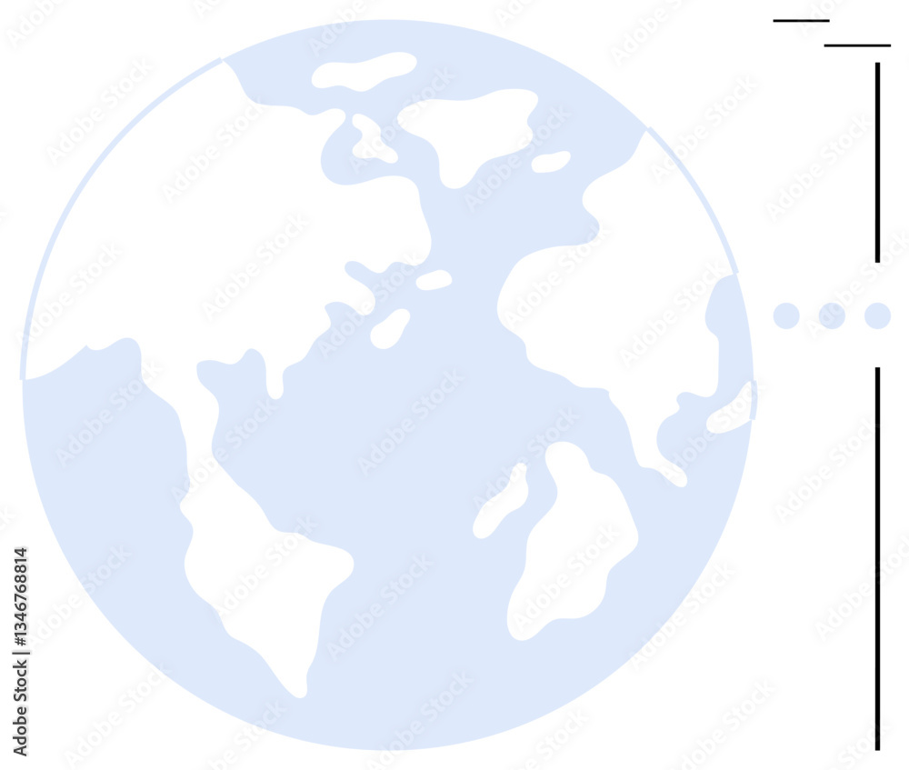 Poster simplified globe with continents and dotted lines symbolizing global communication and connectivity.