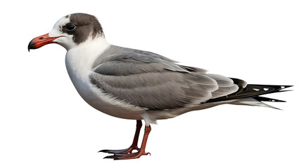 Fototapeta premium Elegant Seagull Standing on Shore with Soft Gray Feathers and Red Beak