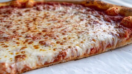 Freshly Baked Cheese Pizza Slice with Crispy Crust and Rich Tomato Sauce on a White Background