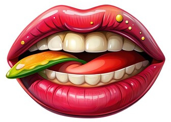 Fototapeta premium Cartoon Bite Mark, Funny, Food, Teeth, Illustration