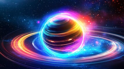 Abstract planet in swirling cosmic rings. Possible use Background for space-themed design