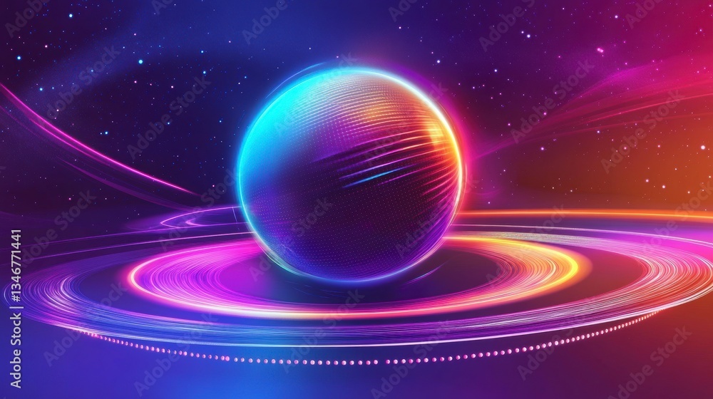 Aufkleber abstract sphere in vibrant neon space. possible use for background or wallpaper