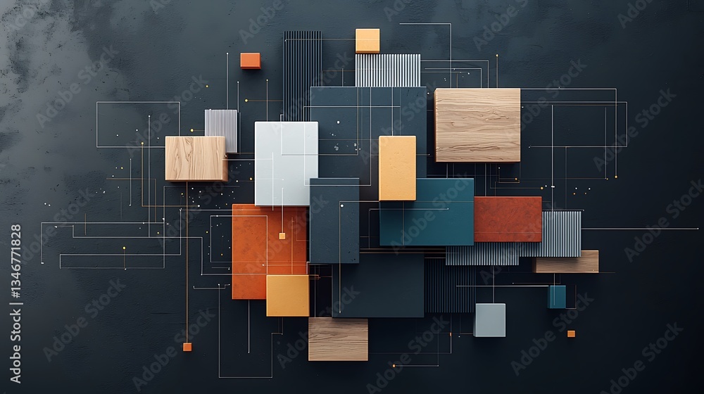 Poster abstract composition of interconnected geometric shapes