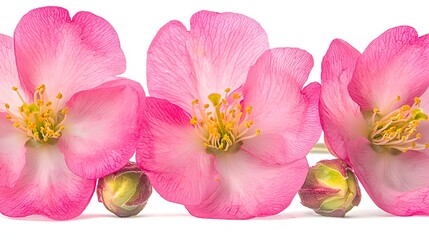 Closeup Of Beautiful Pink Blossoms With Delicate Petals On A White Background