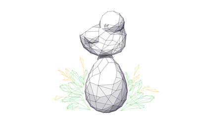 Abstract polygonal Easter chicken on an egg.  Low poly technology happy Easter concept. Tech mascot. Wireframe farm bird in geometric forms. Digital isolated vector illustration on white bg